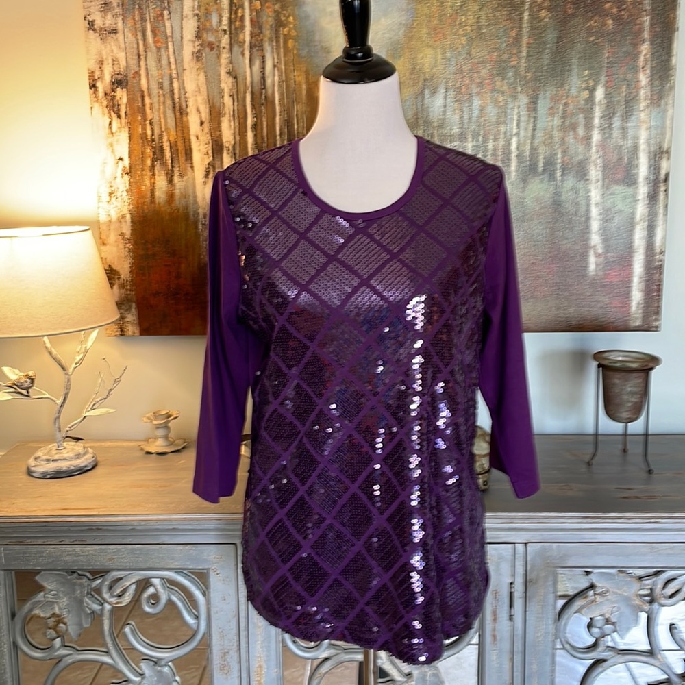 Quacker Factory Sequined 3/4 Sleeve Top - image 1